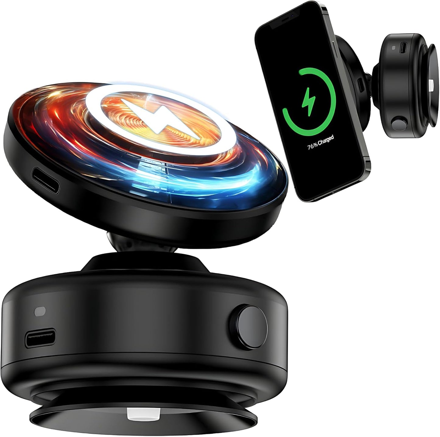 15W Electrical Vacuum Magnetic Wireless Car Charger Holder 2-in-1, 360° Rotating