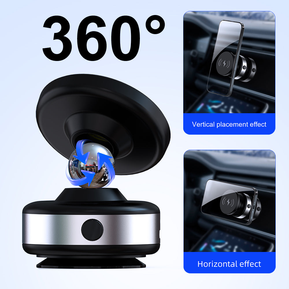 15W Electrical Vacuum Magnetic Wireless Car Charger Holder 2-in-1, 360° Rotating