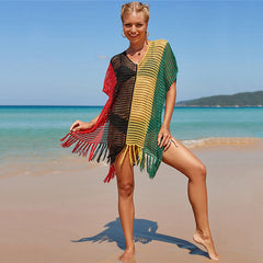 Women's Knitted Colorful Striped Beach Blouse