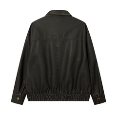 Distressed Lapel Pu Motorcycle Clothing Jacket Men