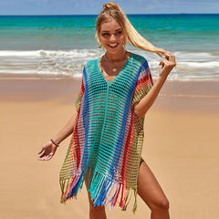 Women's Knitted Colorful Striped Beach Blouse