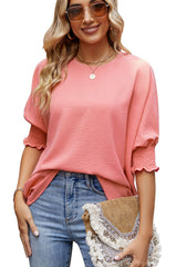 Women's Loose T-shirt With Elastic Sleeves Solid Color Outfit Fashion Tops Clothes