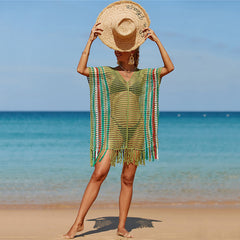 Women's Knitted Colorful Striped Beach Blouse